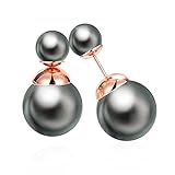 Flash envío Style Objetivo – Pendientes Anillo Pendientes Perla Doble Stud Oro Negro, Antracita, 10 mm 1721