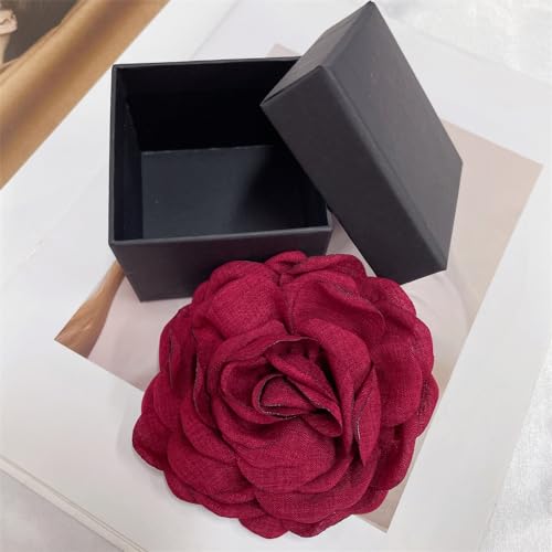 Image of Dainty Fabric Peony Flower Brooches Pin Delicate Camellia Flower Brooch Classic for Women Wedding Party Dance Banquet Elegant Lapel Pins Dress Suit Ceremony Clothes Accessories Jewelry Gifts 100mm