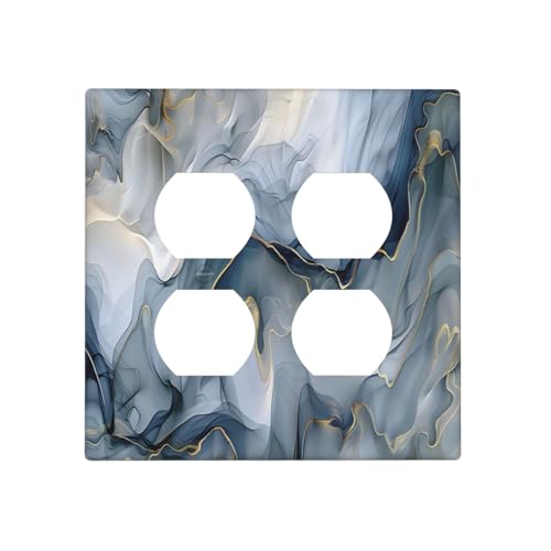 Decorative Outlet Covers Abstract Ink Blue Marble Glod Line Texture 2 Gang Outlet Cover Wall Plate Double Duplex Light Switch Cover Plate Switch Plate Covers for Bathroom Decor