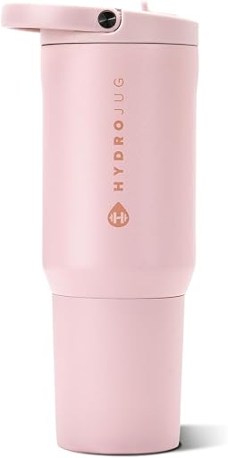 HydroJug Sport 20 oz Insulated Stainless Steel Water Bottle, Pink Sand | Triple wall insulated, circular flip straw, leak-resistant, swivel handle, removable rubber boot, BPA-free, dishwasher safe