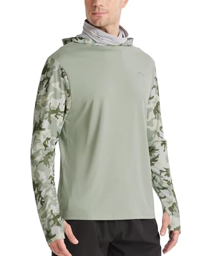 Image of FISHEAL Men's Performance Fishing Hoodie Shirt - UPF 50+ UV Sun Protection Long Sleeve Shirts with Mesh Face Mask