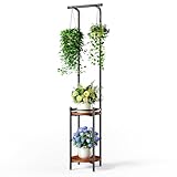 Homsorout Plant Stand Indoor Outdoor - Heavy Duty Metal 2-tier Hanging Plant Holder Space-Saving Iron Plant Stands Tall Plant Shelf for Living Room Garden Balcony（Rustic Brown and Black）