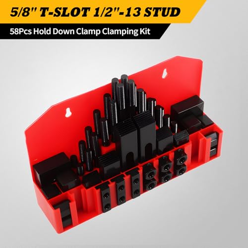 Image of 58 Piece 5 /8 inch T-Slot 1 /2 inch Stud Hold Down Clamp Kit | Compatible with Lathes & Metalworking Machine Tools