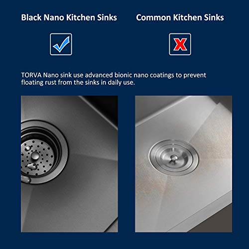 TORVA 18 x 18 Inch Gloss Black Drop-in Topmount Kitchen Sink, 16 Gauge Stainless Steel Ceramic Coating with NanoTek Topmount Single Bowl - 9 Inches Deep Bar/Prep Basin, Black