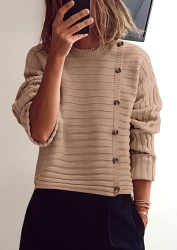 Image of PRETTYGARDEN Womens Sweaters Fall 2026 Casual Long Sleeve Crewneck Button Loose Winter Knit Pullover Sweater Tops
