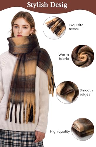 Tavaleu Winter Scarfs for Women Men，Large Scarf Colorful Chunky Plaid Scarves Soft Oversized Warm Wrap Scarves3