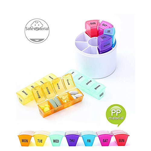 Tablettenbox 7 dagen 4 vakken - ronde pillendoos met gratis pillendoos sleutelhanger, tablettdoos 's ochtends 's middags 's avonds - ideaal voor medicijnen, tabletten, vitamines - Afbeelding 6