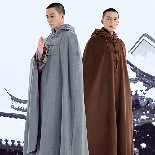 Samnuerly Cape de méditation Classique à Capuche épaisse, Tenue de Moine, Robe Longue en Coton Shaolin Unisexe, Marron, 37 (Gris 41) – vue 2