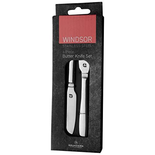 Windsor 6BXBKWDR 6-teiliges 6er Set von Buttermessern aus Edelstahl 18/0 – Hochglanzpoliert, Geschenkbox, hängend, Silber