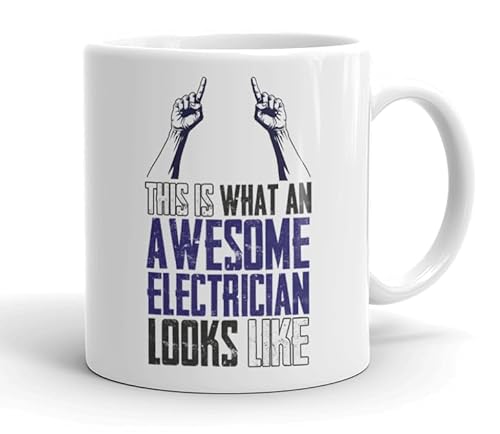 VIROSA Funny Electrician Mug – “This is What an Awesome Electrician Looks Like” – Gift for Tradesmen – 11oz Ceramic Cup