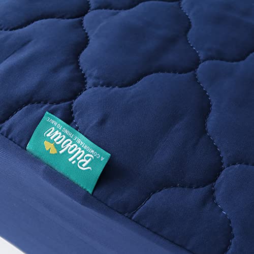 Image of Crib Mattress Protector Sheets Fitted Waterproof Crib Mattress Pad Cover | Quilted Improved Thickness Machine Washable Noiseless 52 inch x 28 inch Navy Fit for Standard Crib Toddler Bed Mattress up to 9 inch