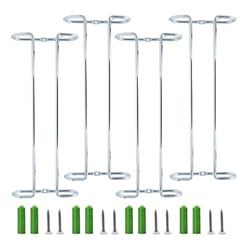 eastbao 10 Inch Wine Glass Rack Under Cabinet Shelf Stemware Storage Hanging Hanger Organizer Glasses Holder with Drying Under Counter Metal for Kitchen and Bar Set of 4 Silver