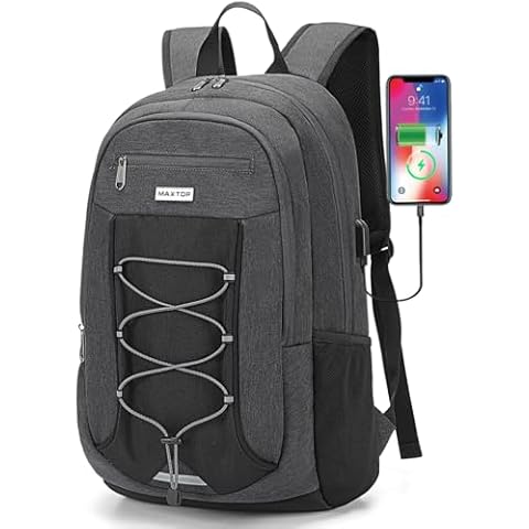 MAXTOP Travel Backpack Laptop Back Pack College Bookbag with USB Charging Port Water Resistant Work Business Backpacks Cover