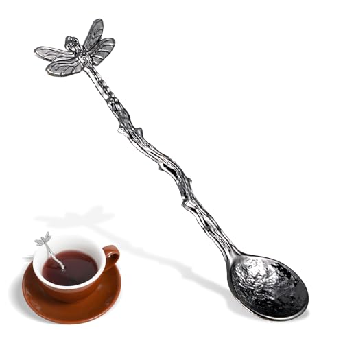 Vintage Spoons Retro Dragonfly Coffee Stir Spoons Cake Dessert Long Handle Stainless Steel Decorative Spoon Tableware Creative Sugar Kitchen Gadget Des