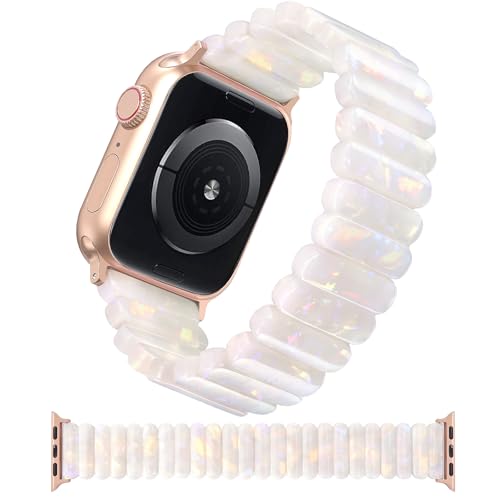 V-MORO Resin Stretchy Band Compatible with Apple Watch Series 7/8/9/10 41mm/40mm/38mm/42mm Fashion Cute Strap for iWatch 6/5/4/3/2/1/SE Lightweight Elastic Bracelet Wristband Women,Small-Aurora White - image 1