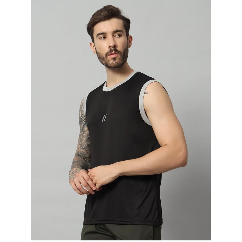 Image of ATICX Men's Polyester Sports Sleeveless T Shirt - Gym Vest, Workout Sando, Training Tank Top, Cut Sleeves Quick Dry Tee for Running, Swimming, Badminton, Fitness & Sports
