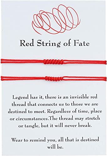 Image of Kaushey loom & craft Handmade Good Luck 7 Knots Red String of Fate Bracelet Set Kabbalah Thread Rope Protection for Women Men Girl Friends Couples Long Distance Relationship.