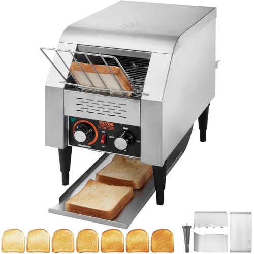 Image of VEVOR Commercial Conveyor Toaster, 150 Slices /Hour Conveyor Belt Toaster, Heavy Duty Stainless Steel Commercial Toaster Oven, Electric Restaurant Commercial Toaster for Toast Bun, Bagel, Bread