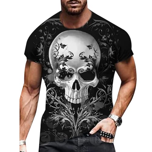Viking Skull Tees Mens Funny T Shirt Skeleton Halloween Costume Skull Novelty Skeleton Head T-Shirt Gift Idea de Manga Corta