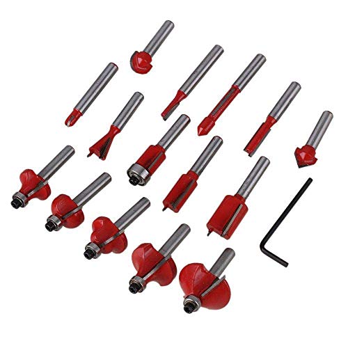 15 Pieces 6.35mm Woodworking Carbide Router Bit sets (1/4 inch Shank)