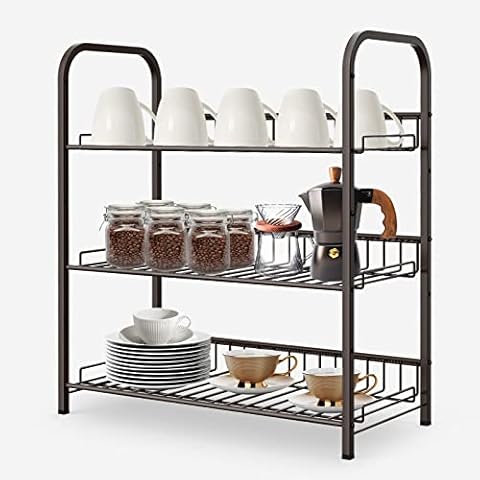 Spice Rack for Countertop Free Standing 3-Tier spice tray Kitchen Seasoning Rack Herb Jar Shelf Organiser Pantry Storage, adjustable & expandable bronze Cover