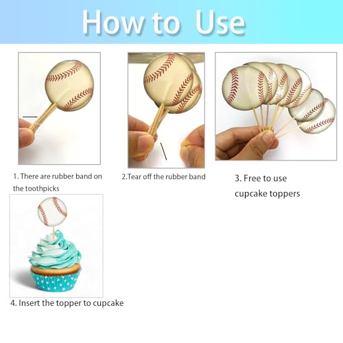 Seadilo FOOTBALL CUPCAKE TOPPERS 24 Pcs Baseball Cake Toppers Happy Birthday Cake Toppers, Baseball Cupcake Toppers Baseball Theme Cake Decoration thumb #6