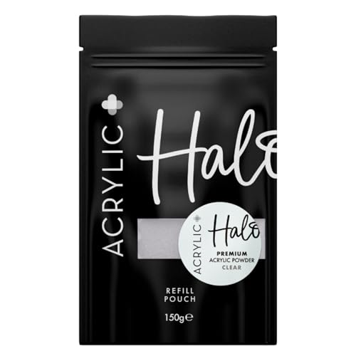 Halo Acrylic Plus Powder - Clear - 150g Refill Pouch. Acrylic Nail Powder for Acrylic Nails, Nail Extensions & Nail Art. HEMA Free Acrylic Powder for Professional & Home Use.
