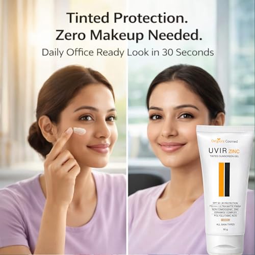 Image of UVIR Zinc Tinted Sunscreen Gel SPF 50 PA++++ | Broad Spectrum UVA UVB Protection | Ultra Matte Oil Control | Zinc Oxide Face Sunscreen for Oily & Acne-Prone Skin | No White Cast | Ivory Tint | 50 g