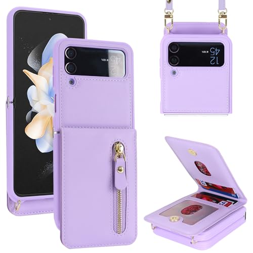 Étui de téléphone à rabat anti-perte avec pochette portefeuille zippée