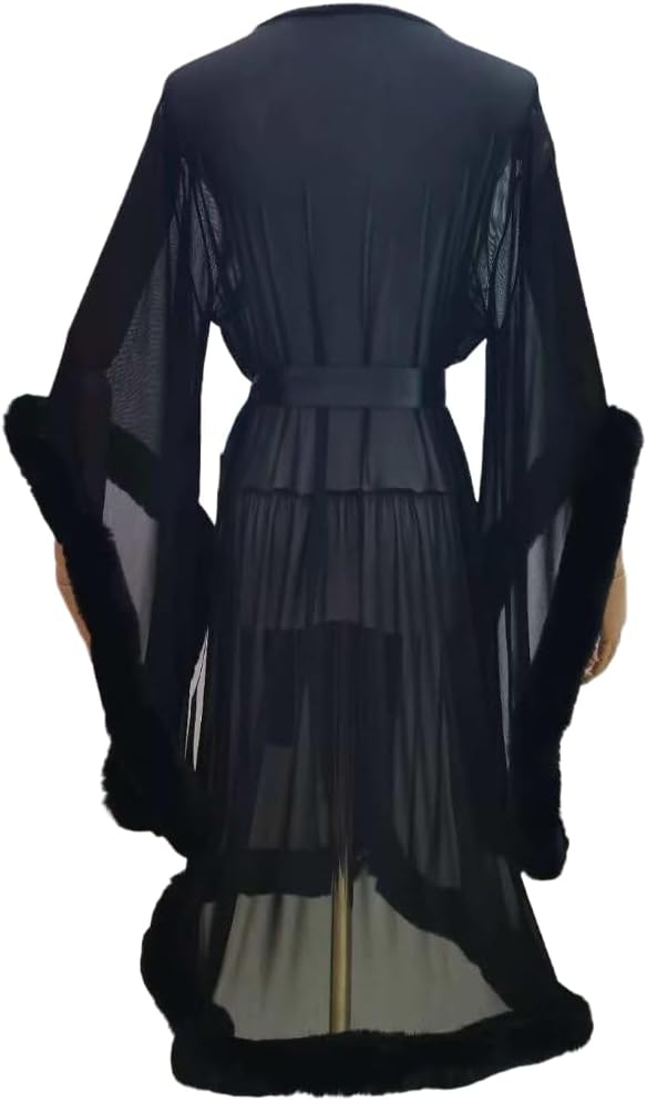 Robes For Women Tulle Robe with Faux Fur Trim, Sexy,Soft and Comfortable,Perfect for Spa Nights and Maternity Photoshoot - Image 4