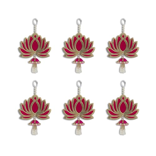 Kaameri Bazaar Lotus Hangings for Decoration Floral Wall Hangings for Temple Decor, Mandir Decor Diwali Decor | Ganpati Decoration Items for Home | Pooja Decoration Items (Pack of 6)