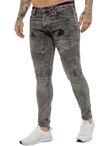 989Zé ENZO Mens Skinny Fit Jeans Casual Stretch Ripped Biker Denim Pants