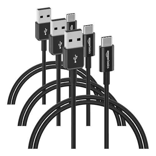 Image of Amazon Basics USB-C to USB-A 2.0 Fast Charger Cable, 480Mbps Data Transfer Speed, USB-IF Certified, for Apple iPhone 16 /15, iPad, Samsung Galaxy, Tablets, Car, 3ft, Black (Pack of 3)