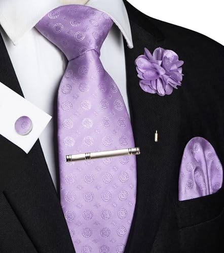 Image of JEMYGINS Mens Tie and Lapel Pin Necktie Pocket Square Cufflinks and Tie Clip Sets for Business Casual 5PCS