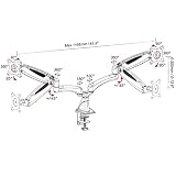 HFTEK® GM124F (czarny) + D10 uchwyt stołowy na 2 ekrany od 15 do 27 cali z VESA 75/100 - w pełni ruchomy - regulacja wysokości