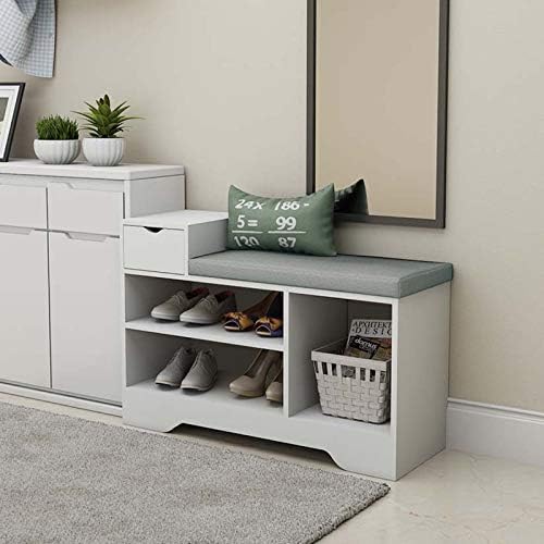 loye White Shoe Storage Bench with Cushion, Wooden Shoe Storage Cabinet with Drawers Seat, Shoe Rack Bench Hallway Furniture (White 1 drawer)