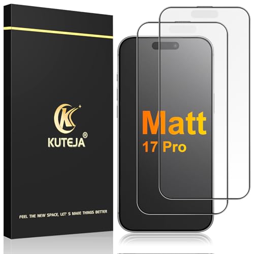 Kuteja Matt Panzer Schutz Glas für iPhone 17 Pro [2 Stück] 9H Härte Full Screen Matte Schutzfolie Anti-Fingerabdruck Blendschutz Anti-Kratzen Gehärtetem Glas Displayschutzfolie
