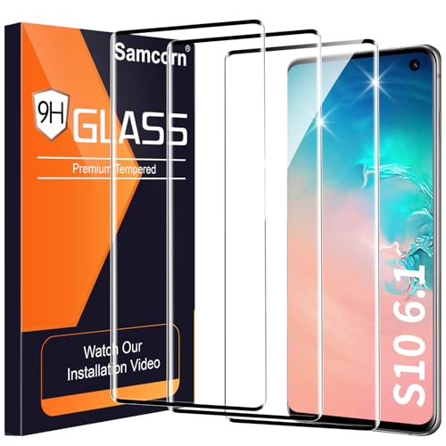 3 Pack Galaxy S10 Screen Protector, HD Clear Tempered Glass, Fingerprint Unlock, 3D Curved, Scratch Resistant, No Bubble for Samsung Galaxy S10 5G Glass Screen Protector