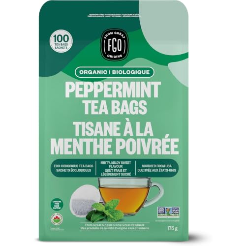 FGO Organic Peppermint Tea, 100 Count, Eco-Conscious Tea Bags, Caffeine Free, Packaging May Vary (Pack of 1)