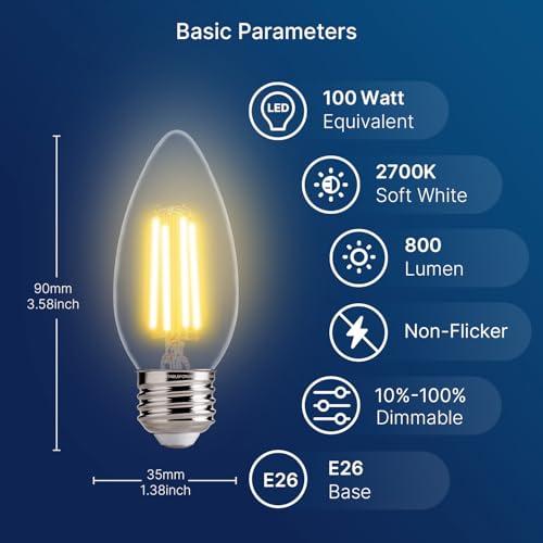 FLSNT 100W Equivalent LED Chandelier Light Bulbs, B11 E26 Dimmable LED Candelabra Bulbs, 2700K Soft White, 800LM, 6 Pack by FLSNT - Used condition - Image 2
