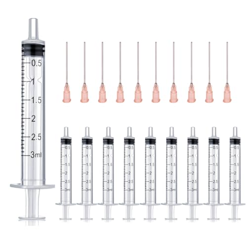 10 Stück x 3ml Spritze & 10 x Kanüle Spritzen-Set mit stumpfen Nadeln,verschiedene Größen:1 ml,3 ml,5 ml,10 ml,20 ml,30 ml,60 ml,für Hobby und Heimwerker,einzeln steril verpackt