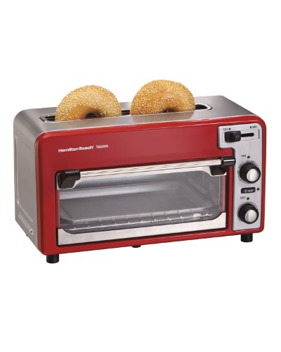 Hamilton Beach Toastation Oven with 2-Slice Toaster Combo, Ideal for Pizza, Chicken Nuggets, Fries and More, Red (22722)