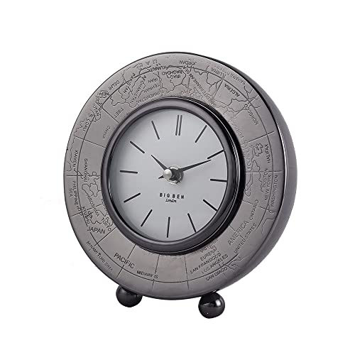 Image of Decor de Maison Brings Handcrafted Aluminium World Table Clock for KidsRoom, Living Room, Study Table, Office Desk|Classic Non-Ticking Tabletop Battery Operated Analog Desk Clock in Black (17x18x8cm)