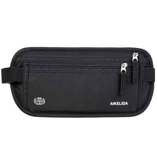Image of RFID Blocking Money Belt - Passport Holder & Travel Wallet, Slim Hidden Fanny Packs for Women Men - Black