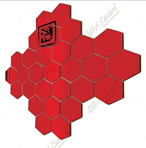 Image of Bikri Kendra - Hexagon 35 Red with 20 Butterfly Silver Stickers for Wall, Wall Decor Sticker,Mirror, Acrylic Stickers,