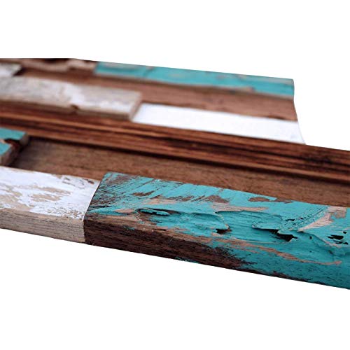 Parement bois de bateau recyclé 0,98 m2 brun et turquoise