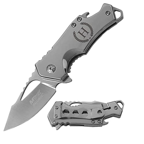 Sofia's Findings Personalized Laurel Monogram 5.75 Tactical Pocket Knife with Bottle Opener - Silver