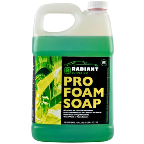 Radiant Supply Professional Car Wash Soap for Foam Cannons or Bucket Washes, Ultra Concentrated for 100+ Washes for Cars, Trucks, Motorcycles, RVs, 128oz Gallon