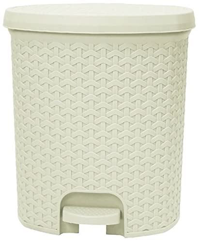 Hobby Life Rattan Style Plastic Pedal Bins 3 to 21 Litres Bathroom, Kitchen, Office Dustbin - 21 Litre - Ivory