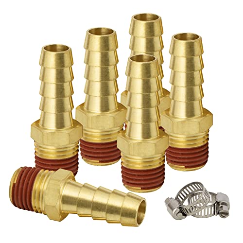 SUNGATOR 6-Pack Air Hose Fittings, 3/8" Barb to 1/4" NPT Air Hose Repair Kit with Sealant, 3/8" to 1/4" NPT Male Brass Fittings, Barbed Gas Line Repair Connectors with 6 Pcs Clamps by SUNGATOR - Used condition - US$8.09